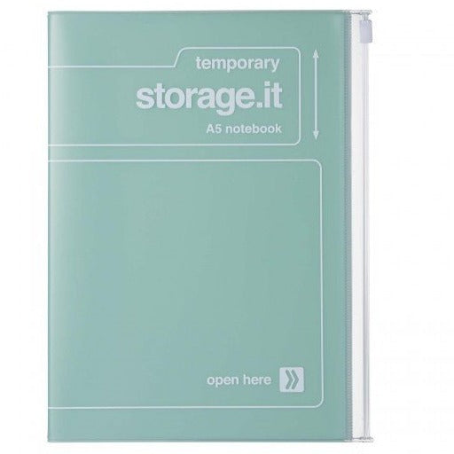 Storage.it | Carnet de notes A5 Couverture zippée recyclée - Mark's - Vert pastel - millenotes